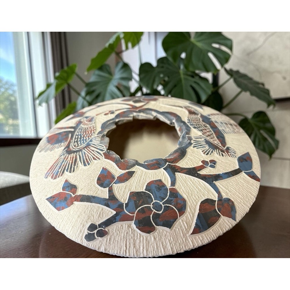 Mata Ortiz Pottery Chris Quintana Bird Birds Flowers Seed Pot Folk Art Mexican